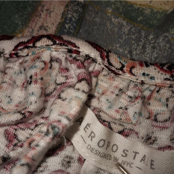 Aeropostale XL White Multicolored Longsleeves 100% Rayon Peasant Women's Top - Picture 4 of 10